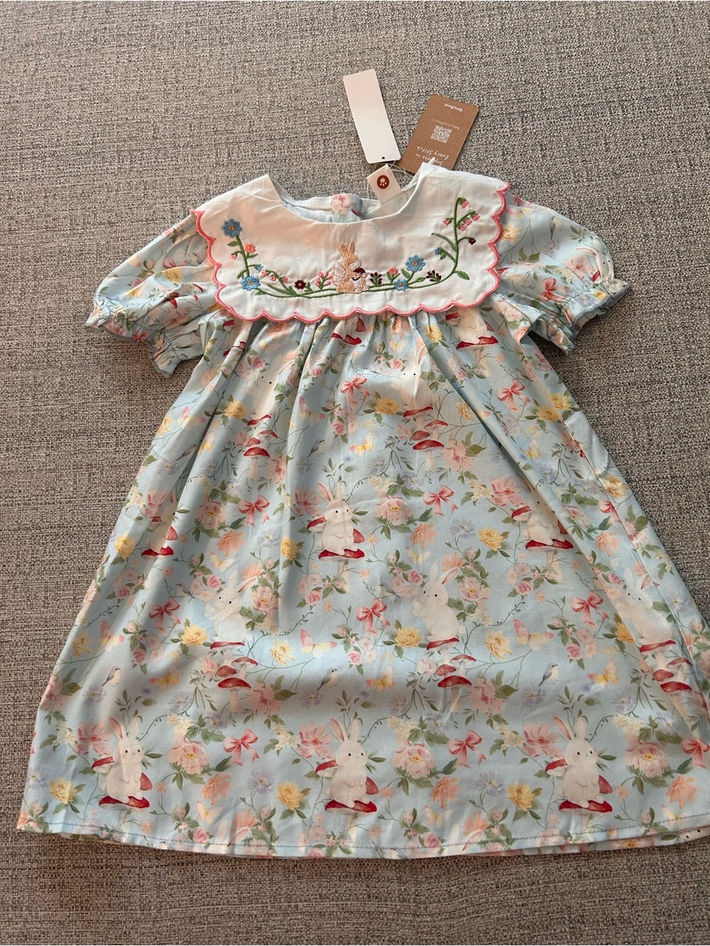 NWT Cozy Pixies Embroidered Bunny Floral Dress in Light Blue Size 2/3